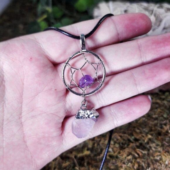 Handmade Amethyst Crystal Dreamcatcher Necklace #13 - Picture 2 of 2